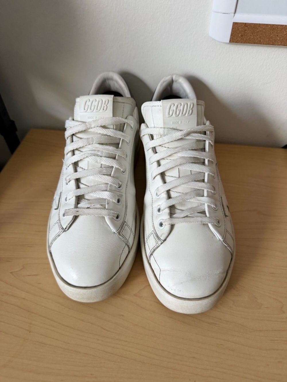 Golden Goose White Leather Sneakers with Navy Heel Tab - Picture 5 of 6